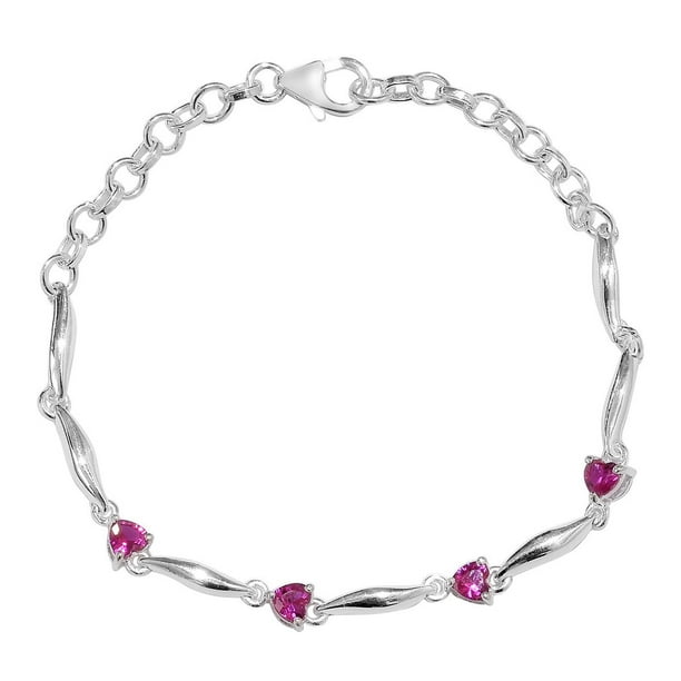 Solid .925 Sterling Silver Rhodium-plated & Ruby Heart Bracelet 7.25 inches Solid .925 Sterling Silver Rhodium-plated & Ruby Heart Bracelet 7.25 inches